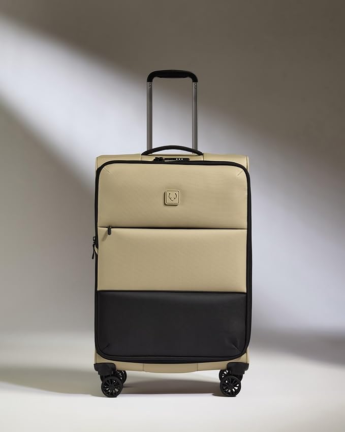 ANTLER - Soft Stripe Medium Luggage - 27" Softside Suitcase, Adjustable Handle, 4 Spinner Wheels, Lightweight, Expandable, TSA Lock - Recycled Polyester Luggage - 71cm, Sand Yellow