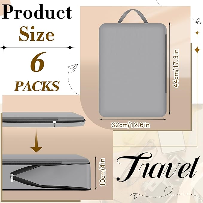 Hosuly 6 Pcs Ultralight Compression Packing Cubes for Travel 17.3 x 12.6'' XL Large Expandable Luggage Organizers for Save Space Family Long Trips (Dark Gray)