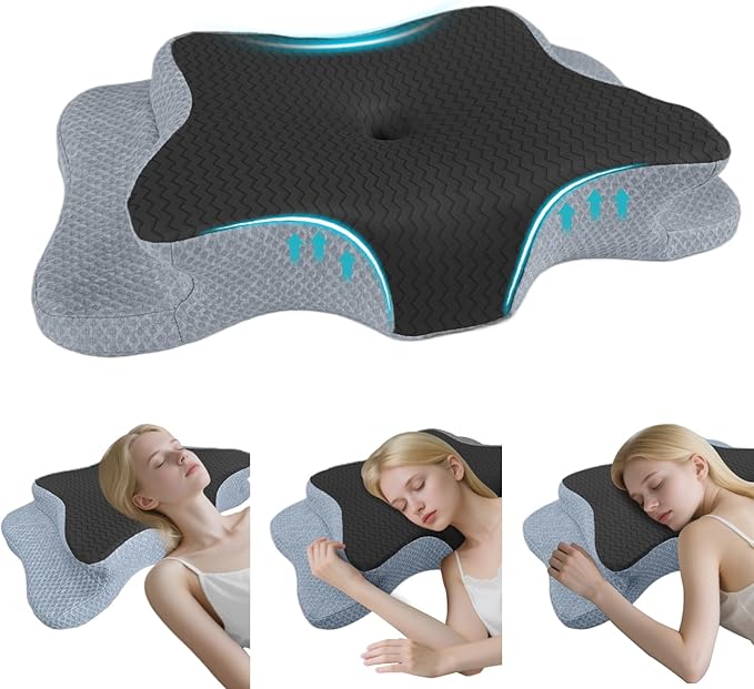 Cervical Pillow for Neck Pain Relief, Memory Foam Pillows, Ergonomic Contour Bed Pillow, Soft for Side Sleep Stomach Sleeping and Back Sleepers-Queen Size Black&Dark Grey