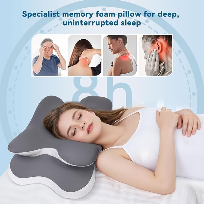 Cervical Memory Foam Pillow for Neck Pain Relief, Cooling Ergonomic Contour Orthopedic Bed Pillow for Sleeping, Neck Pillow for Side, Back and Stomach Sleepers