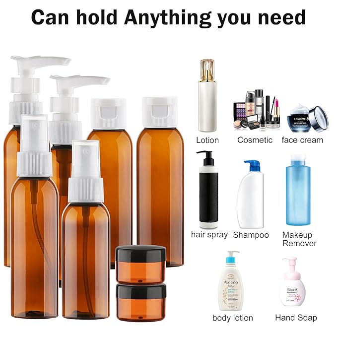 Cosywell Travel Size Bottles for Toiletries 14 Pack 2oz TSA Approved Toiletry Bottles Leak Proof Travel Kit for Women Men TSA Clear Toiletry Bag Shampoo Lotion Skincare Cosmetic Container(Brown)