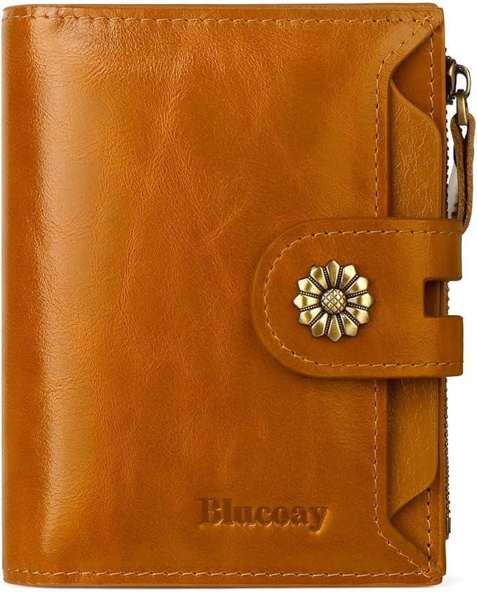 Leather Wallet Women,RFID Blocking Womens Wallet Bifold Compact Card Holder Small Wallet for Women with Removable ID Window LightBrown