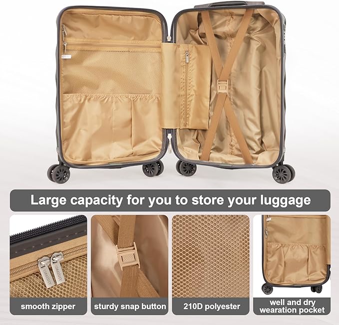 luggage sets 3 piece, 3 piece luggage sets with spinner wheels Hardside Lightweight Luggage 20in 24in 28in. (grey)