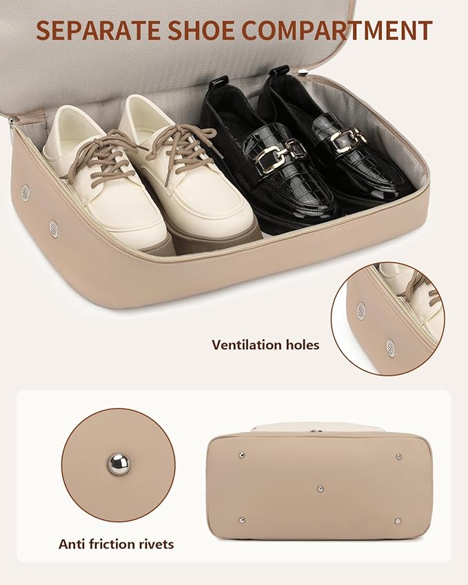 Weekender Bags for Women, Travel Duffle Bag Carry On Overnight Bag with Cosmetics Bag and Crossbody Purse for Gym Hospital, Gifts for Women, Beige Camel