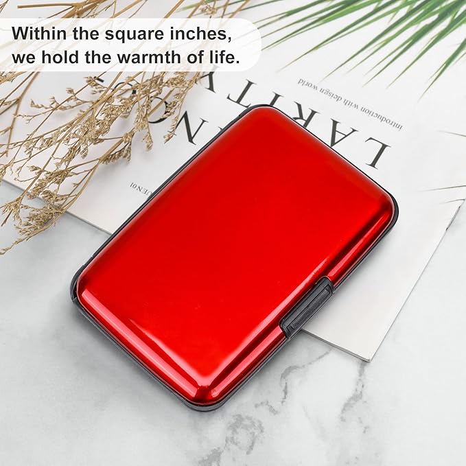 ELFISH Mini RFID Aluminum Wallet Credit Cards Holder Business Card Case Metal ID Case for Men Women (Red)