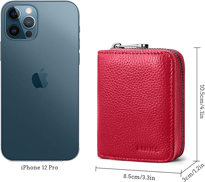 Linno RFID 20 Slots Credit Card Holder Genuine Leather Small Wallet for Women or Men with Zipper