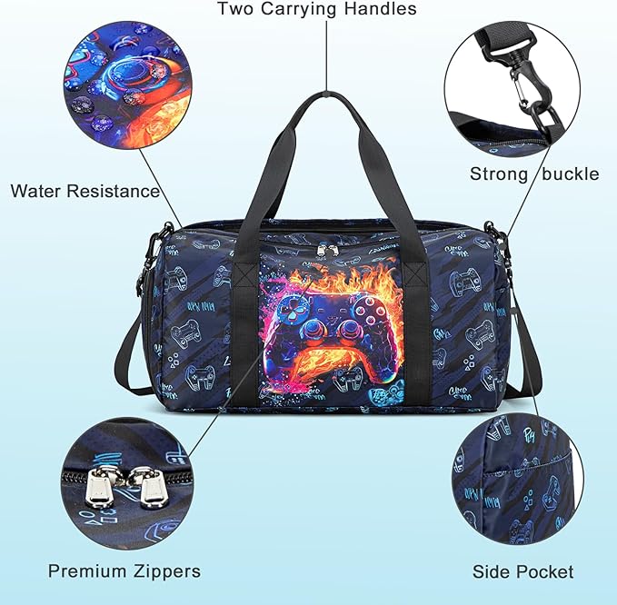 CAMTOP Kids Duffel Overnight Bag Boys Girls Toddler Weekender Carry-On Personalized Tote for Travel Gym Sport (Fire Controller)
