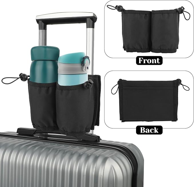 Luggage Travel Cup Holder Free Hand Drink Carrier Hold Two Coffee, Luggage Drink Holder for Suitcase for Most Flight Attendants, Business People, Travel Essentials(Black)