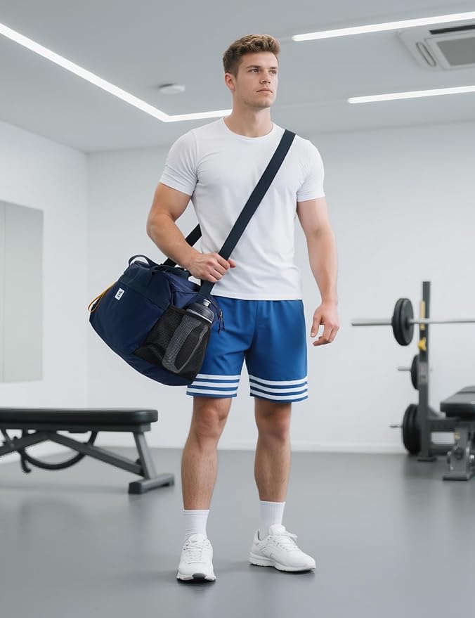 SKYSPER Gym Bag for Men & Women with Shoe Compartment, Carry-on Gym Duffle Bag for Travel and Sports, Workout Overnight Bag with Large Wet Pocket, Blue