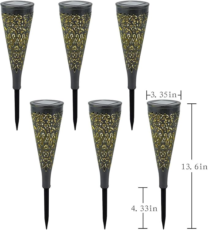 gardencave 6 Pack Solar Lights Outdoor Garden Decorative Mandala Solar Garden Lights with Warm Light Waterproof Solar Pathway Landscape Lights for Path Patio Backyard Walkway Yard Lawn Decor (Black)