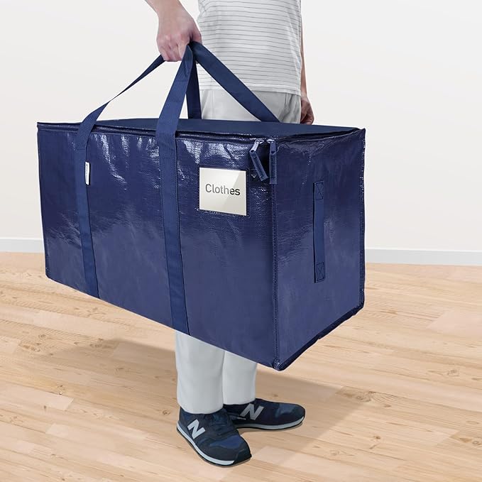 TICONN 2 Pack Extra Large Moving Bags Heavy Duty with Zippers & Carrying Handles, Durable Storage Bags Moving Boxes for Closet Organizers and Storage (2 Pack, Navy)