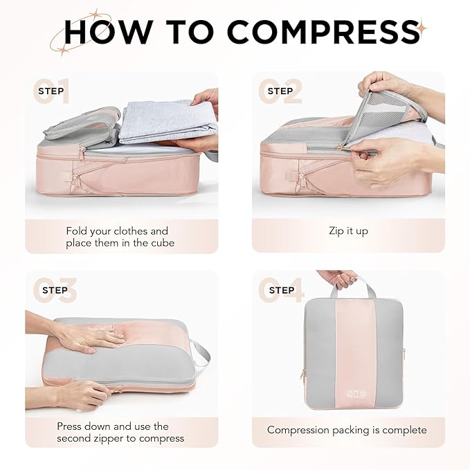 6 Set Compression Packing Cubes for Travel Essentials,Compressible Expandable Packing Cubes for Suitcase,OlarHike Luggage Organizer Bags for Travel,Handy Helper for Organizing Clothes(Beige)