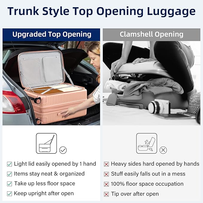 HanTrip Hard Shell Suitcases 24 Inch Check in Luggage with Spinner Wheels Cup Holder, Lightweight Top Opening Expandable Luggage Hard Case Rolling Medium Checked Suitcase with Lock, Pink