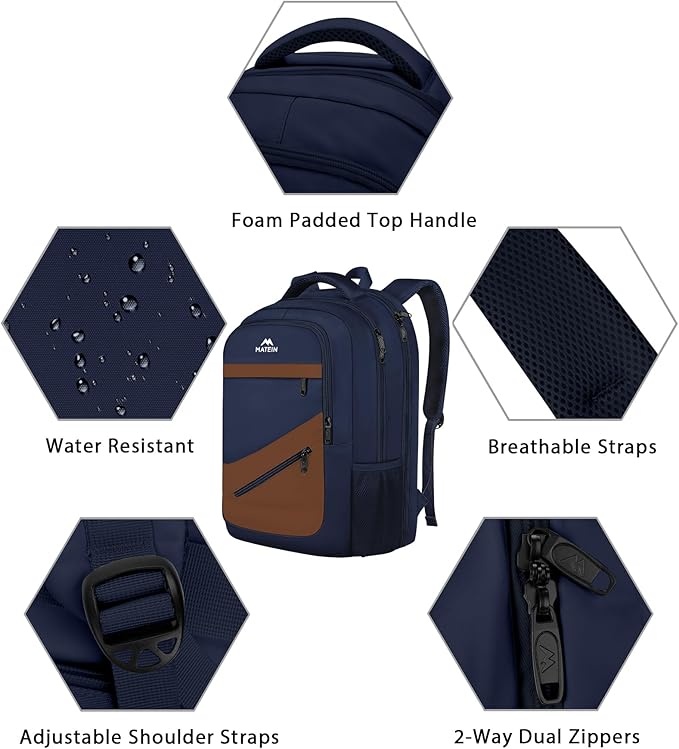 MATEIN Travel Backpack for Men with Anti Theft Pocket, TSA Friendly Carry On 17.3 Inch Laptop Backpack with Luggage Strap, Water Resistant Flight Approved Work Business College Daypack Bag for Men