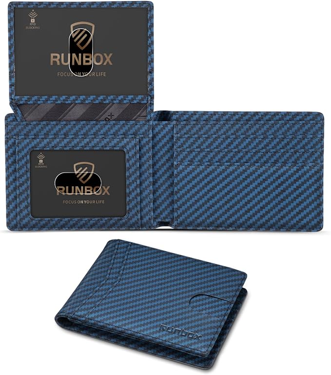 RUNBOX Wallet for Men Slim Rfid Leather 2 ID Window With Gift Box | Slim, Rfid, 2 ID Window, With Gift Box, Slim, Rfid
