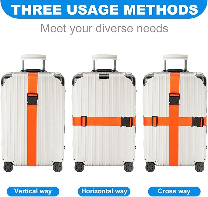 4 Pack Luggage Straps, Adjustable Travel Suitcase Belt Secure Lock Straps to Prevent Bursting, for Suitcases Briefcase & Travel Bags, Extends Life of Bag, 40''-78'' Length (Orange)