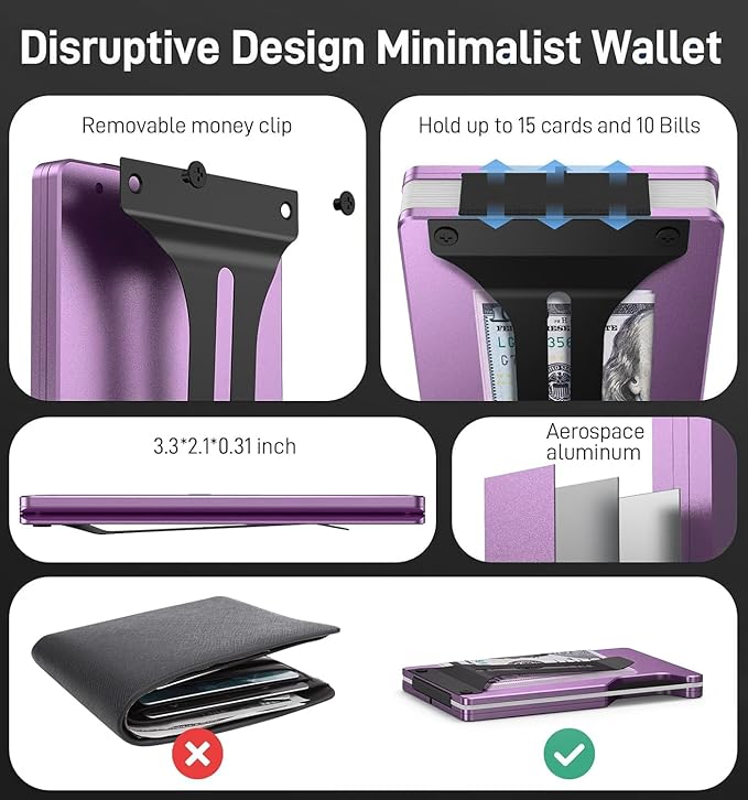 Carbon Fiber Minimalist Wallet for Men Credit Card Holder Money Clip & Cash Strap Slim RFID Mens Wallets(Matte Pink)