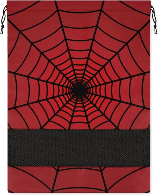Red Web Travel Shoe Bag Waterproof Portable Shoe Bags for Storage with Drawstring Breathable Mesh Washing Organizer for Laundry Sneakers Boots Dance Shoes