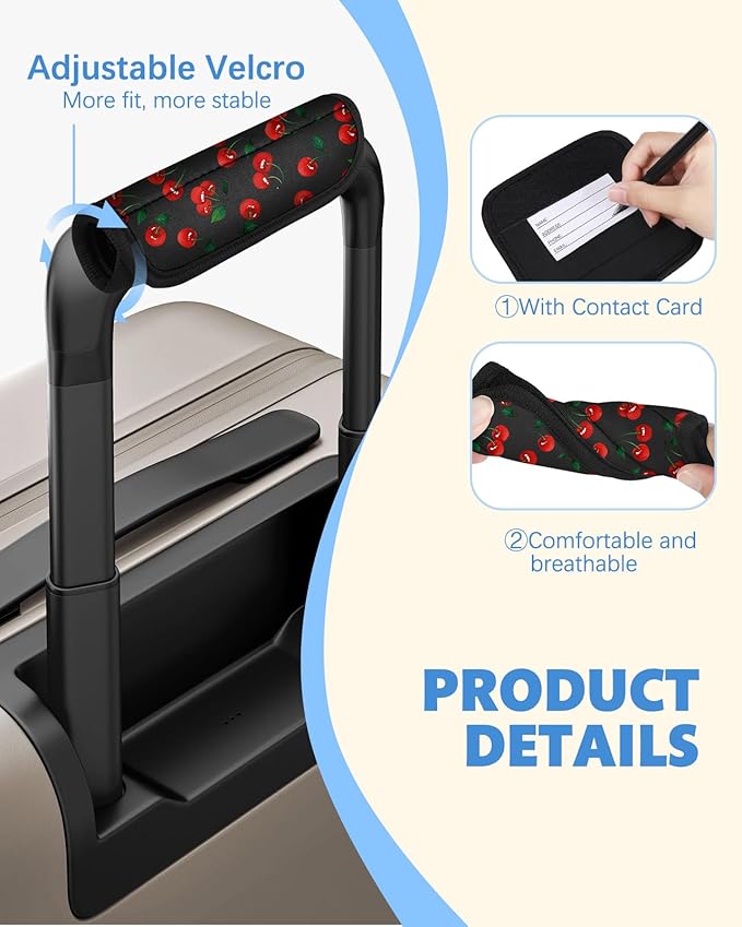 Slohif Luggage Handle Wrap 3Pcs Suitcase Identifier - Bag Strap Cover For Bogg Travel Accessories Easy Identification Bright Marker Sleeve Grips Comfort Neoprene Concealed Tag For Airport Cherry