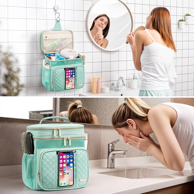 Large Toiletry Bag for Women Men,Bathroom Bag,Water Resistant Shower Bag,Makeup Bag,Portable Shower Caddy for College Dorm,Hanging Travel Toiletry Bag with Transparent Waterproof Phone Pocket
