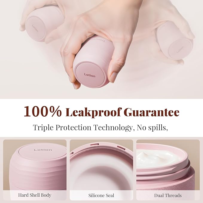 New Travel Toiletry Containers [Ultra Leakproof] TSA-Approved, PLA Hard Shell Jars with 5 Magnetic Labels, Wide Mouth Bottles for Lotion, Cleanser, Shampoo, Conditioner, Pink, 3 Pack, 1OZ