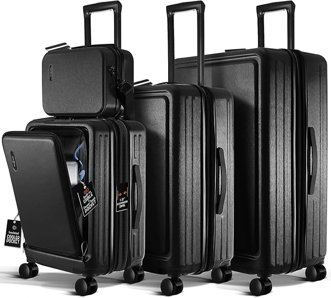 Hard Shell Luggage Sets with Spinner Wheels 4 Piece, Expandable Large Suitcases with TSA Lock, Travel Large Suitcase Set, Jet Black Luggage Set