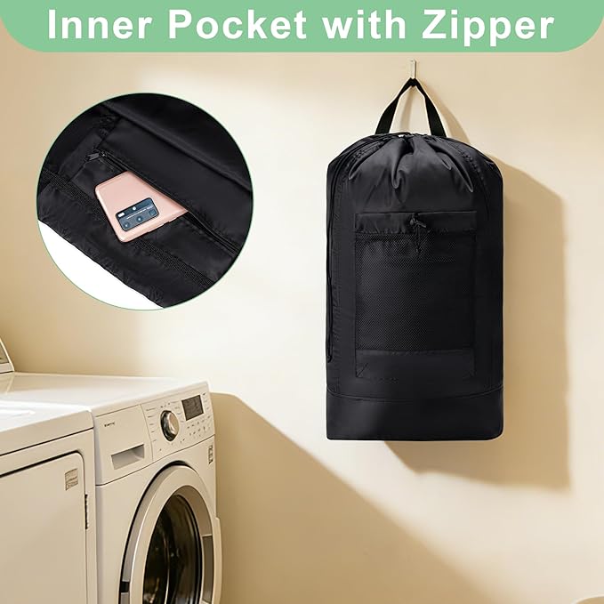 Backpack Laundry Bag,Large Travel Laundry Bags with Shoulder Straps and Mesh Pockets,Laundry Backpack with Drawstring Closure for College,Trave,Dorm, Apartment,Laundromat (Grey)