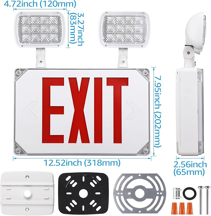 LEONLITE 6-Pack Wet Location LED Exit Sign with Emergency Lights White | UL Listed, AC 120/277V, Outdoor Hardwired Red Letter Exit Light with Battery Backup, 2 Dual Heads, Double Face