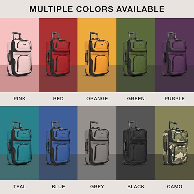 U.S. Traveler Rio Lightweight Softside Rolling Carry-on Suitcase, 2-Wheel Set, Black