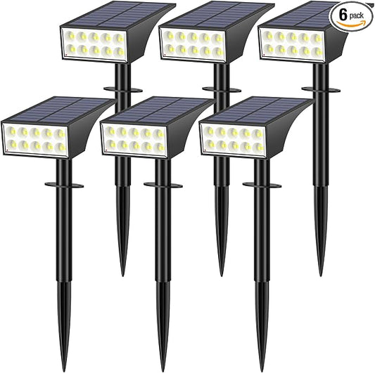 Solar Lights Outdoor Waterproof IP65, Landscape Lights, 6 Pack, Cool White | IP65 Waterproof, Auto On/Off LED Powered Yard Garden Flood Solar Light for Outside Pathway Wall Tree Lawn Uplights Lights