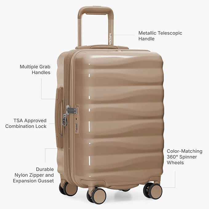 Traveler's Choice Edinburgh II Hardside Spinner Luggage, TSA Lock, Sand, 25" Medium