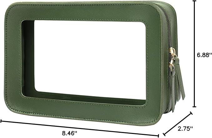 LETGO Clear Makeup Bags, TSA Approved Toiletry Bag with Zipper, Travel Makeup Organizer Fit Carry-on Travel Essentials,Small Cosmetic Bags Pouch for Women Men (Clear-Vintage Green)