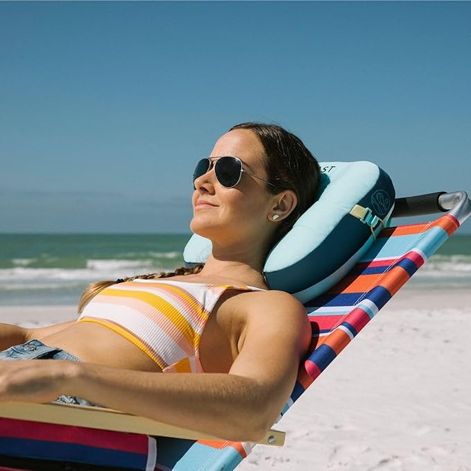 Ballast Beach Pillow – Comfy, Durable & Compact, Stays Put on Windy Beaches with Patented Sand Pouch, Inflatable Pillow for Beaches, Pools, Camping, Festivals and Travel (Coral Checkers)