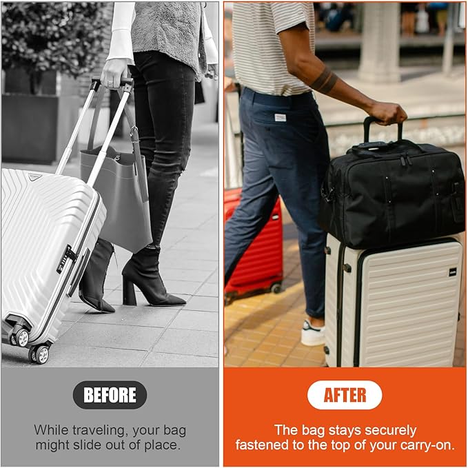 3 Pack Leather Luggage Strap for Carry On Bag – Hands-Free Travel Belt, Add-a-Bag Bungee Strap – Lightweight PU with Metal Buckle, Fits Tote, Backpack, Handbag for Airport Travel