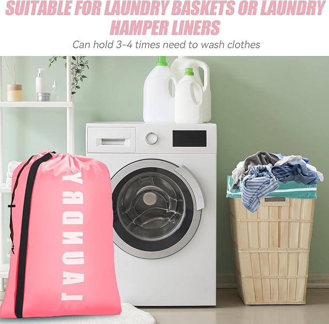 Heavy Duty Laundry Bag with Strap,2 Pack Travel Laundry Bags for Dirty Clothes,24" x 36" Large Laundry Bag for Traveling,Camping,Dorm (Cyan + Pink)