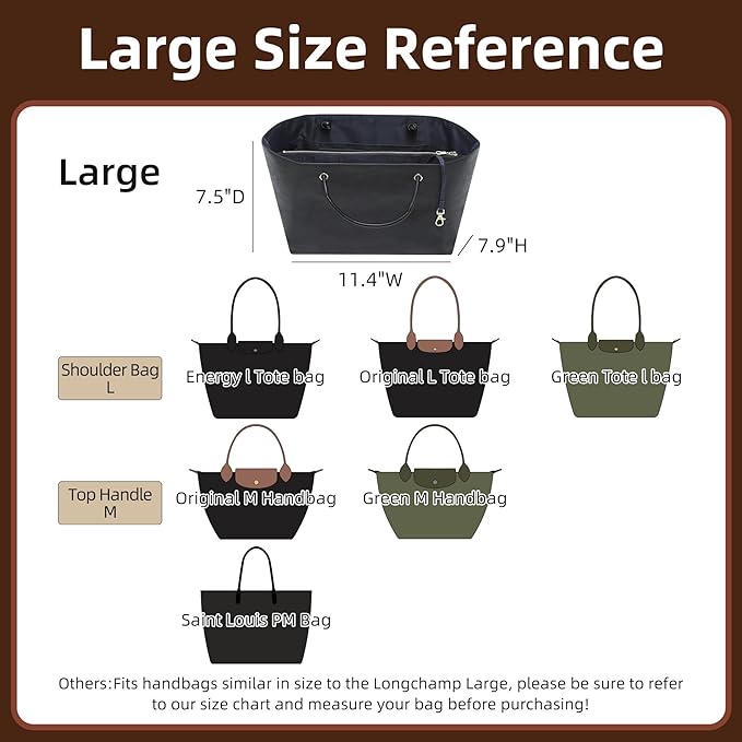 Doxo DupontPaper Purse Organizer Insert for Longchamp LePliage Large,Fixed Handle, Bag Shaper with Key Leash& 16 Compartments, Upgraded Elastic Cup Holder(Black Blue，L)