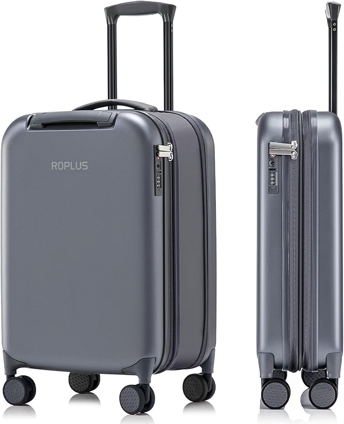 Foldable Checked-Luggage, Durable Hardside Suitcase with Mute Wheels, Waterproof Expandable Harshell Rolling Luggages with Side Pocket, TSA Lock (Grey, 24-Inch)