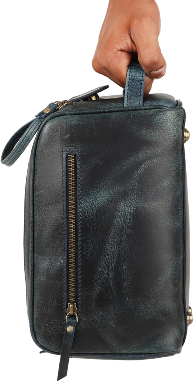 KomalC Travel Toiletry Bag – Premium Leather Dopp Kit for Men & Women with Water-Resistant Lining & Spacious Zippered Organizer