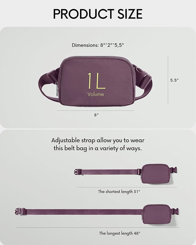 ODODOS Unisex Mini Belt Bag with Adjustable Strap Small Fanny Pack for Workout Running Traveling Hiking, Plum
