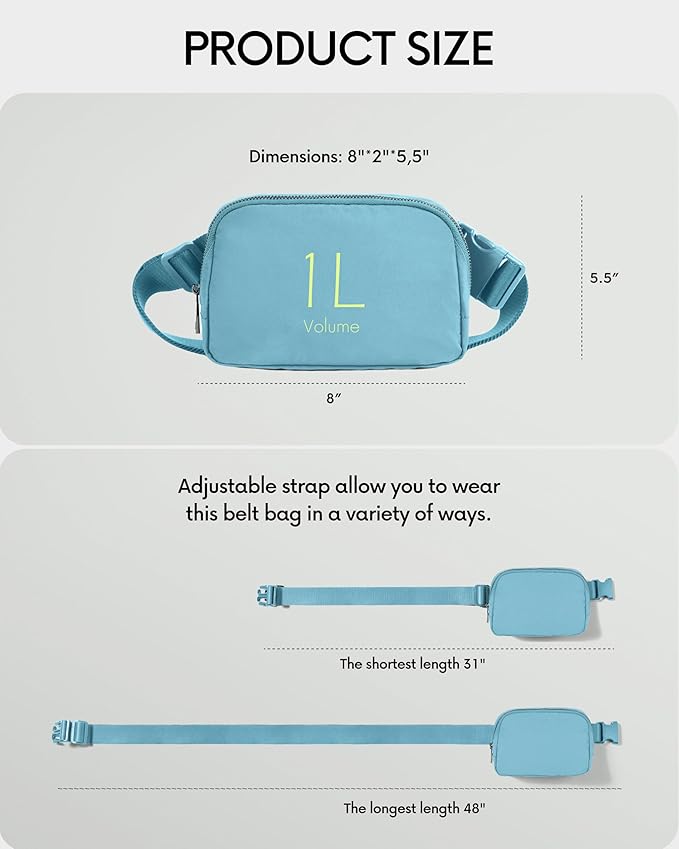 ODODOS Unisex Mini Belt Bag with Adjustable Strap Small Fanny Pack for Workout Running Traveling Hiking, Steel Blue