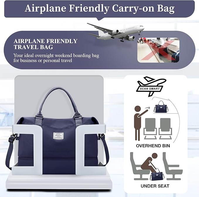 Weekender Bags for Women,Personal Item Travel Bag with Shoes Compartment,Overnight Travel Duffel Bag with Wet Pocket and Separate Toiletry Bag,Gym Bag