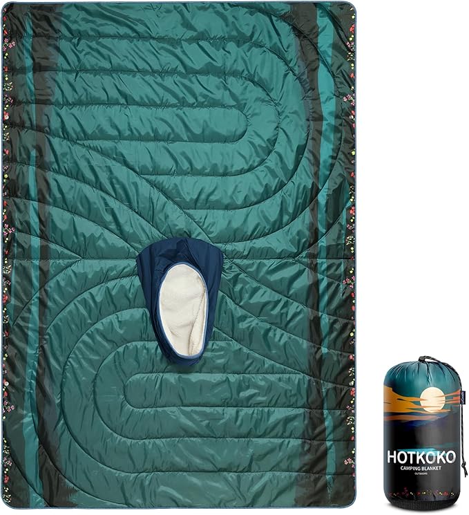 Camping Blanket, Poncho Wearable Hoodie Blankets Outdoor Waterproof Windproof Warm Durable & Portable for Stadium, Concerts, Car,Travel, Beach, Picnic, Grass,75 * 52 inch