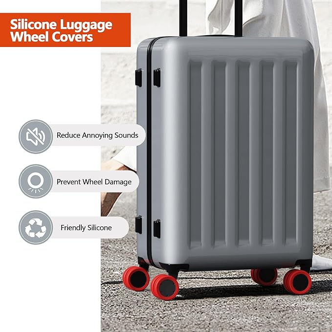AWINNER Luggage Wheel Covers 8 Pack Upgraded,Silicone Luggage Wheel Protector Covers for most 8 Spinner Wheel Suitcases or Office Chair Caster,Durable,Mute and Shock Absorption (Red)