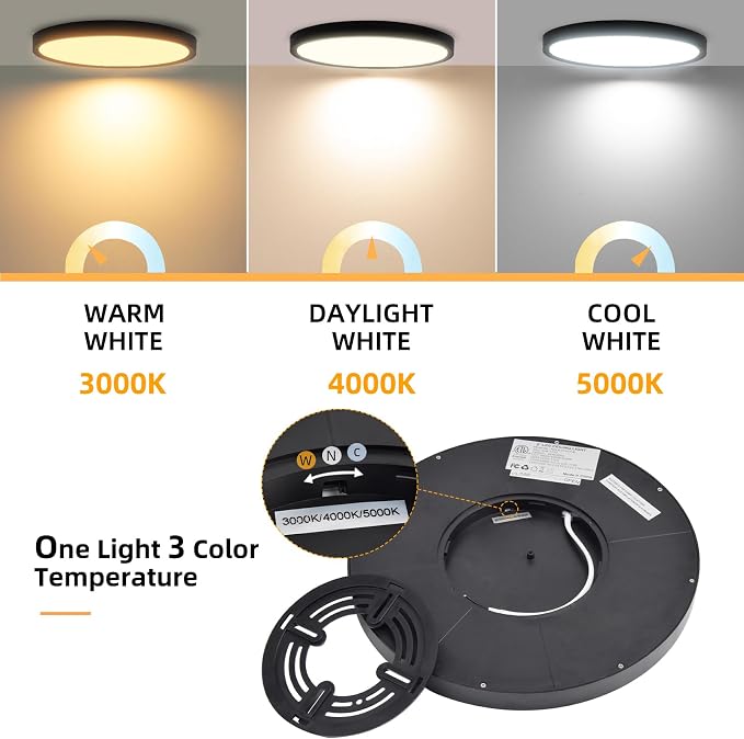 Hlite 9 Inch LED Flush Mount Ceiling Light,1800LM,4PacK,3CCT | 18W 3000K/4000K/5000K Selectable,Super Slim,Low Profile Round Ceiling Light Fixtures for Kitchen Bedroom Hallway,Black