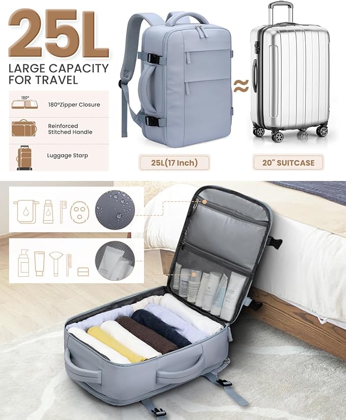 Pritent Travel Backpack for Women Man, Waterproof Laptop Backpack Travel Bag Airline Approved Carry on Weekender Overnight Bag Bookbag for Business,Travel, Work Fits 17.3 inch Laptop(Large,Blue)