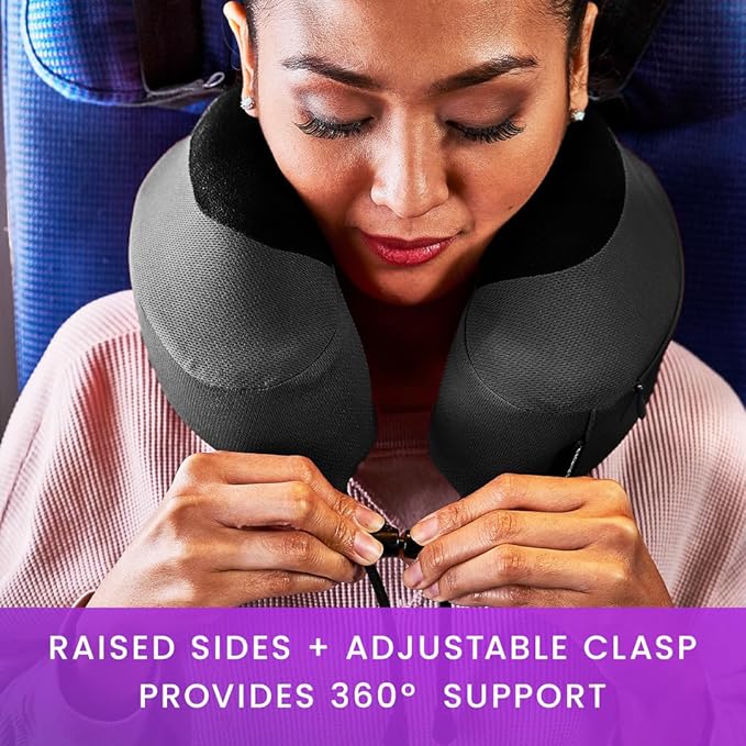 Cabeau Evolution S3 Travel Pillow - Memory Foam Neck Pillow for Airplane and Long Flights with Seat Straps for Head and Neck Support, 360 Degree Support (Steel Grey)