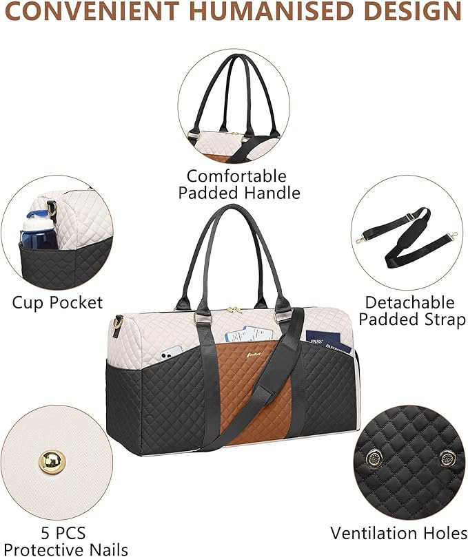 Women Weekender Travel Duffle Bag: Travel Duffel Overnight Bags with Shoe Compartment Large Carry on Tote with Toiletry Bag Weekend Traveling Yoga Gym Hospital Bag for Women with Wet Pocket