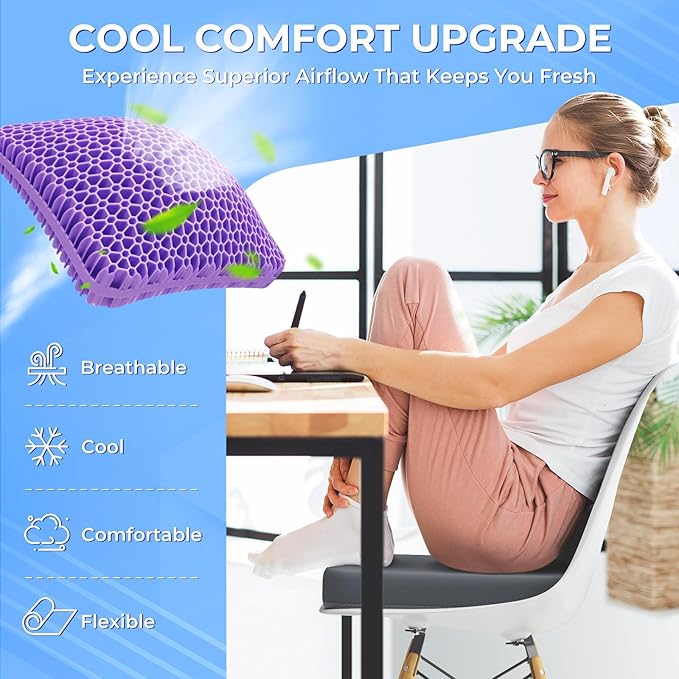 TushGuard Gel Seat Cushion for Long Sitting, Enlarged & Thickened Patent Design Office Chair Seat Cushion, Breathable Cooling Pads for Chairs, Soft Car Cushions for Wheelchair(2" Thick, Grey)