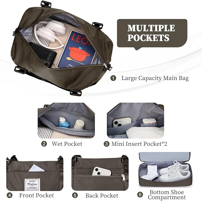 Weekender Bags for Women,Personal Item Travel Bag with Shoes Compartment,Overnight Travel Duffel Bag with Toiletry Bag,Medium