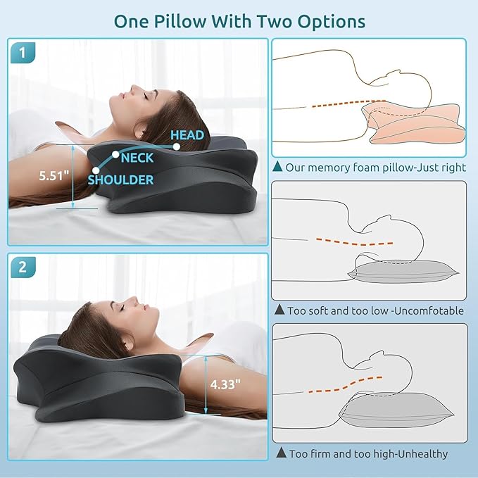 DONAMA Cervical Pillow for Neck and Shoulder Pain Relief, Cooling Contour Memory Foam Pillow, Dual-Height Ergonomic Neck Support Pillow for Side Back Stomach Sleepers with Removable Pillowcase